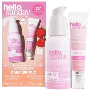 BNIB Hello Sunday Bestseller: Daily SPF 50 Sunscreen & Strawberry Lip Balm Duo